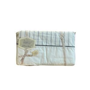 Vintage NOS Wamsutta Supercale Plus Double Flat Sheet White Navy Stripes New USA